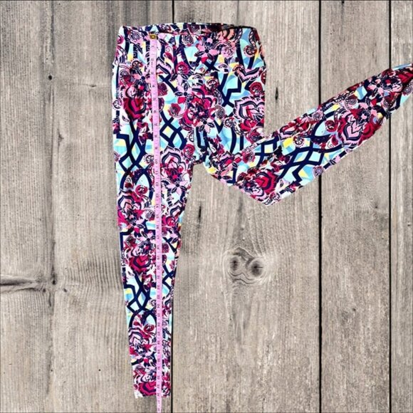 LuLaRoe Blue Red Pink Yellow Black Design Lightweight Leggings Pants Women's OS - Picture 5 of 9